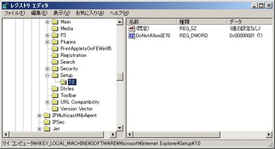 IE7 Blocker Toolkitのレジストリ情報